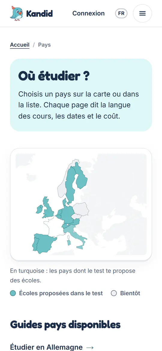 The map of Europe with the quiz countries