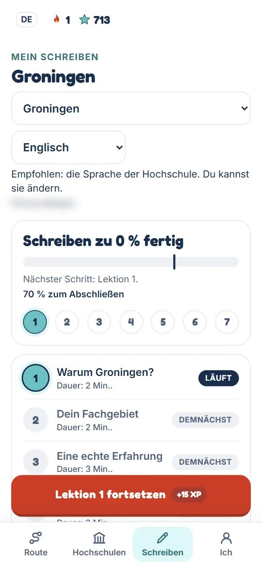 Die Anschreiben-Werkstatt: die Lektionen und der Fortschritt deines Anschreibens