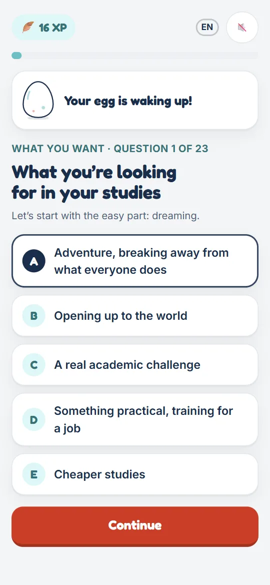 A quiz screen in the Kandid app