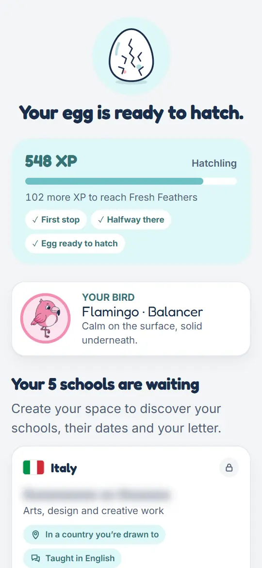 The quiz result screen