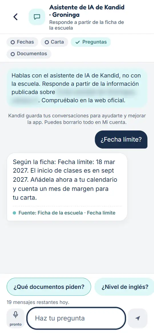 Preguntas sobre una universidad: una pregunta y su respuesta con fuente.