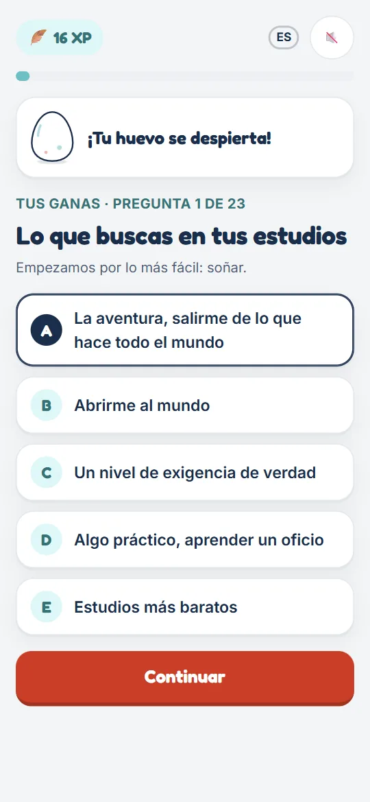 Una pantalla del quiz en la app Kandid