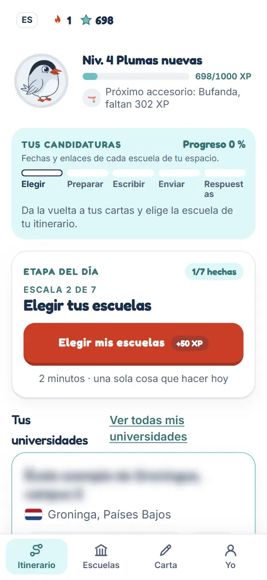 Tus XP, tu nivel y tu racha arriba en tu espacio