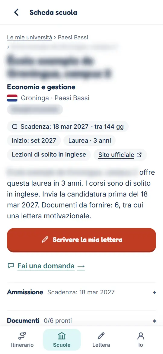 Una scheda università: scadenza, inizio dei corsi, lingua delle lezioni