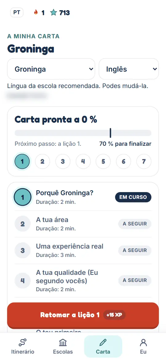 A oficina da carta: as lições e o progresso da tua carta