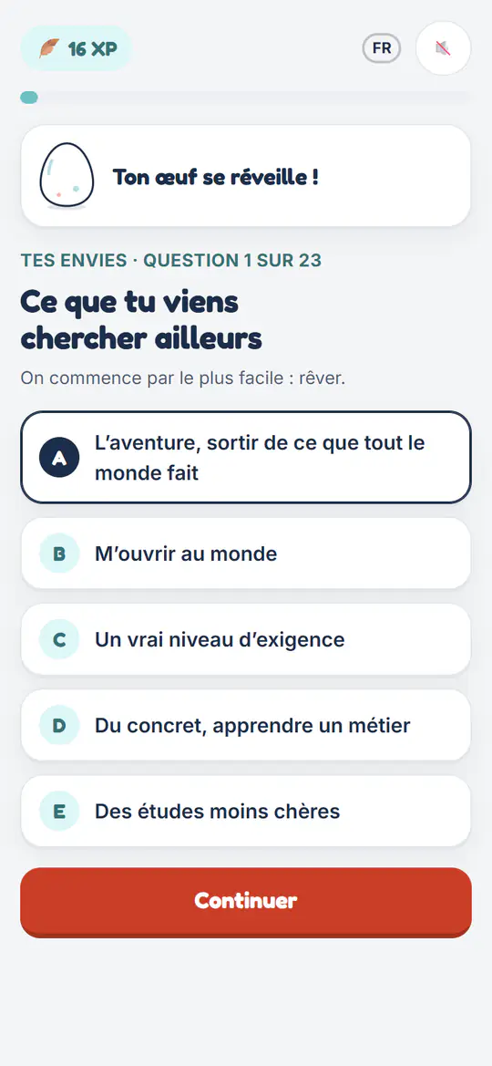 Un écran du quiz dans l'app Kandid