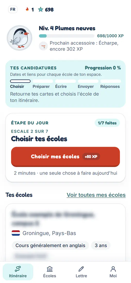 Tes XP, ton niveau et ta série en haut de ton espace